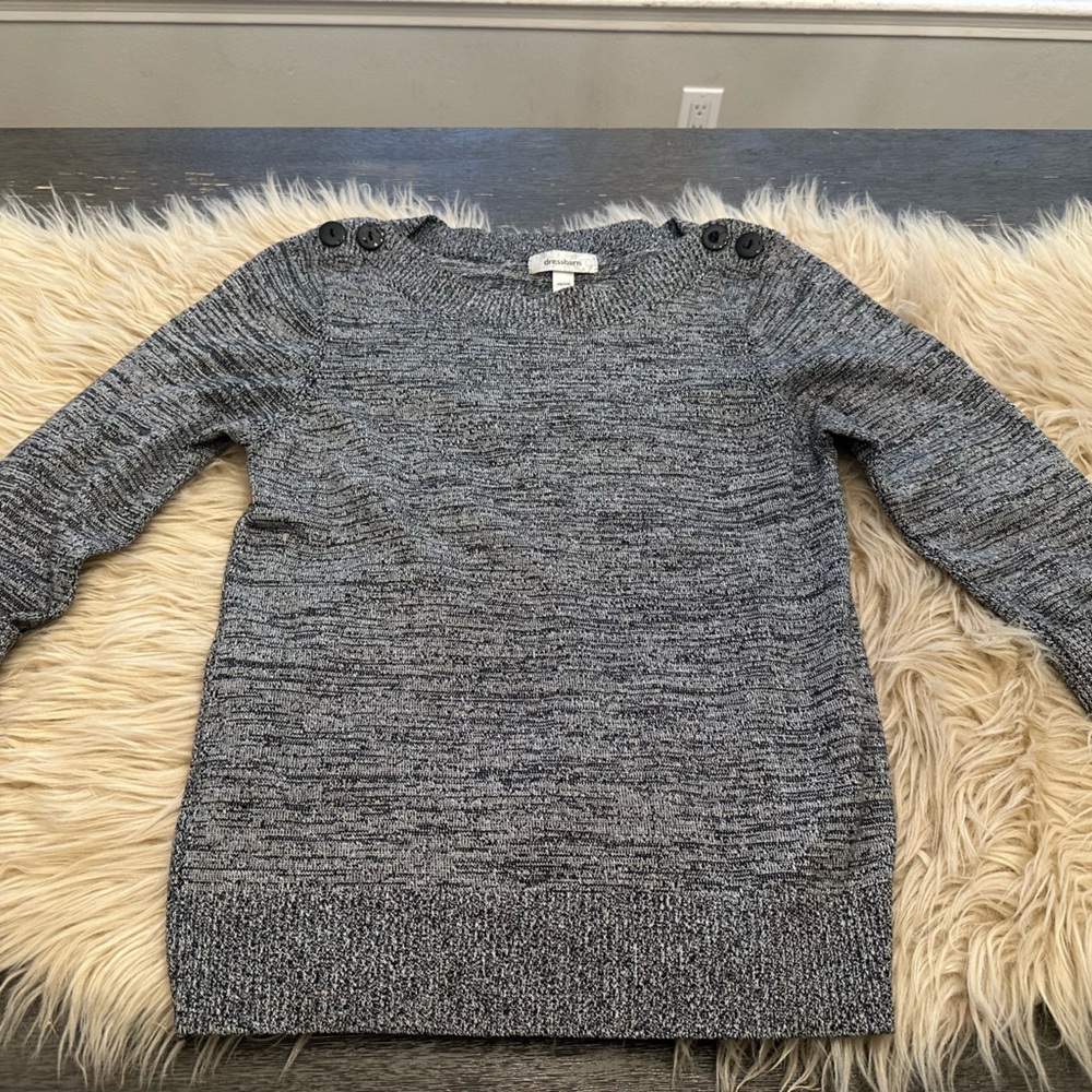 dressbarn Gray Crew Neck Sweater with Heathered Texture